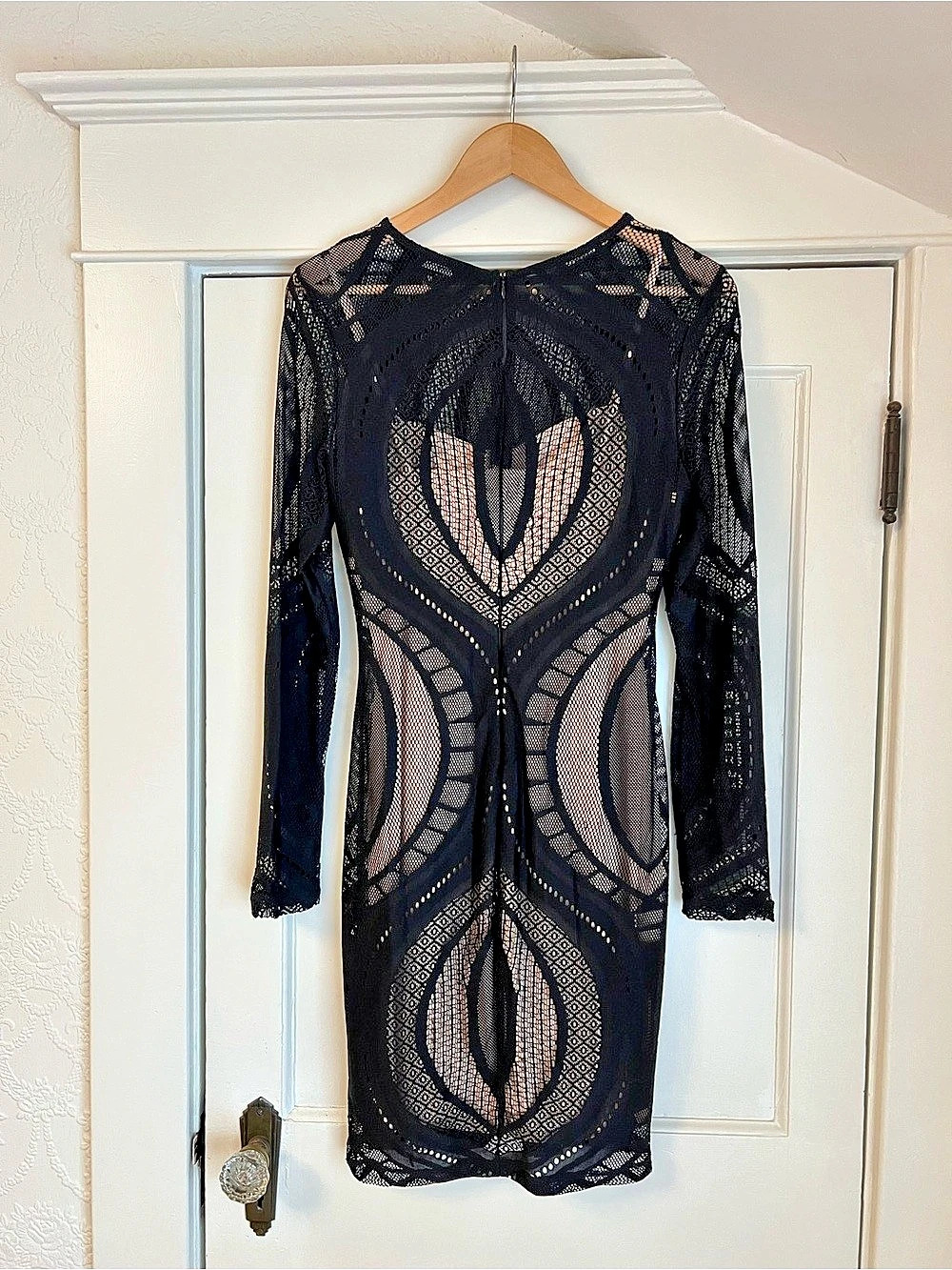 Eclipse Black & nude Geometric Lace Mini Dress Large